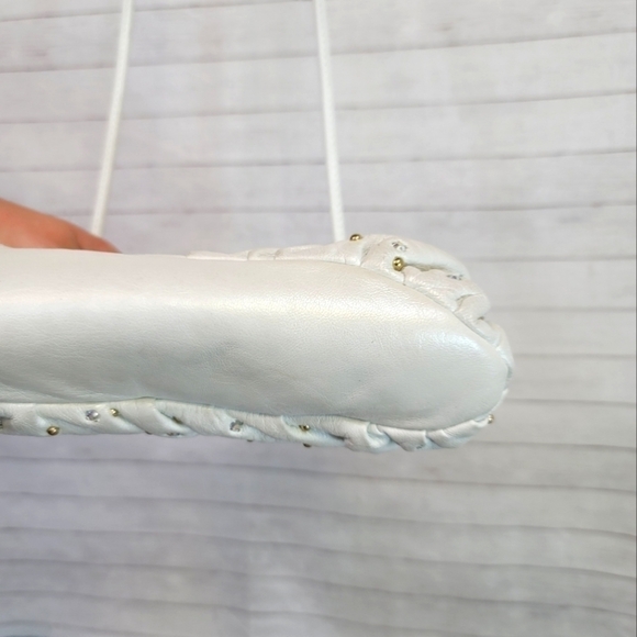 VINTAGE WHITE W CRYSTALS MADE IN AMERICA CLUTCH SHOULDER BAG - Picture 4 of 16